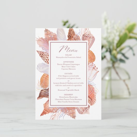 ビーチシーシェルズウォーターカラーコースタルシックフラット メニュー (スタンド正面)