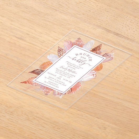 ビーチシーシェルズウォーターカラーコースタルシック結婚ズ アクリル招待状 (レイダウン)