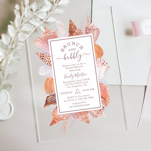 ビーチシーシェルズウォーターカラーコースタルシック結婚ズ アクリル招待状