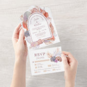 ビーチシーシェルズウォーターカラーコースタルシック結婚ズ オールインワン招待状 (貼ってはがせる)