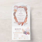 ビーチシーシェルズウォーターカラーコースタルシック結婚ズ オールインワン招待状 (内側)