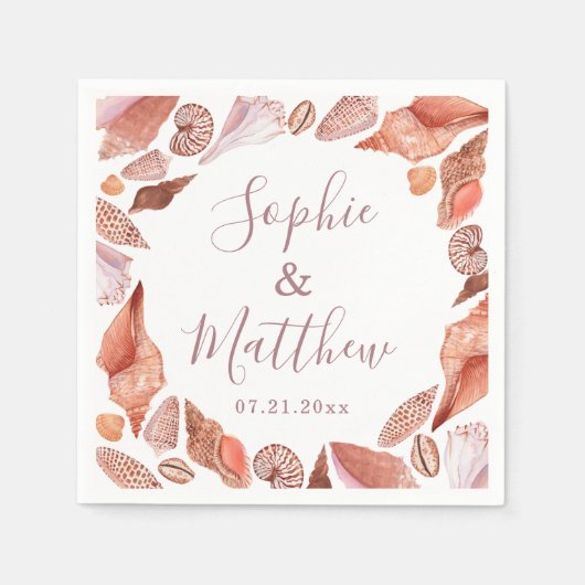 ビーチシーシェルズウォーターカラーコースタルシック結婚ズ スタンダードカクテルナプキン (正面)