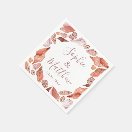 ビーチシーシェルズウォーターカラーコースタルシック結婚ズ スタンダードカクテルナプキン (角)