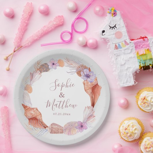 ビーチシーシェルズウォーターカラーコースタルシック結婚ズ ペーパープレート (パーティー)