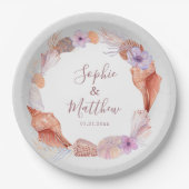 ビーチシーシェルズウォーターカラーコースタルシック結婚ズ ペーパープレート (正面)