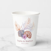 ビーチシーシェルズウォーターカラーコースタルシック結婚ズ 紙コップ (裏面)