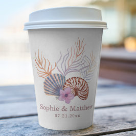 ビーチシーシェルズウォーターカラーコースタルシック結婚ズ 紙コップ