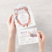 ビーチシーシェルズウォーターカラーコースタルシ結婚ックのアル オールインワン招待状 (貼ってはがせる)