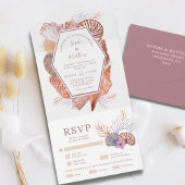 ビーチシーシェルズウォーターカラーコースタルシ結婚ックのアル オールインワン招待状