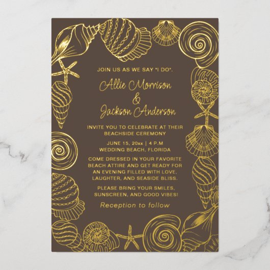 ビーチシーシェルズサンドシーサイ結婚ズ 箔シーズンカード (正面)