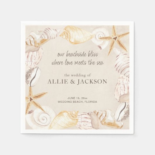 ビーチシーシェルズサンドラブシー結婚ズ スタンダードカクテルナプキン (正面)