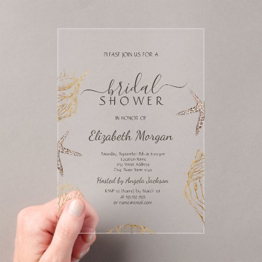 ビーチシーシェルズシーサンドブライダルシャワー アクリル招待状 (インサイチュ (ポータブル))