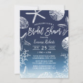 ビーチシーシェルズスターフィッシュネイビーグラデーションブライダルシャワー 招待状 (正面)