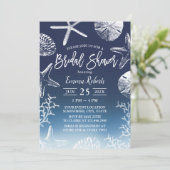 ビーチシーシェルズスターフィッシュネイビーグラデーションブライダルシャワー 招待状 (スタンド正面)