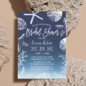 ビーチシーシェルズスターフィッシュネイビーグラデーションブライダルシャワー 招待状