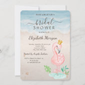 ビーチシーシェルズピンクフラミンゴブライダルシャワー 招待状 (正面)