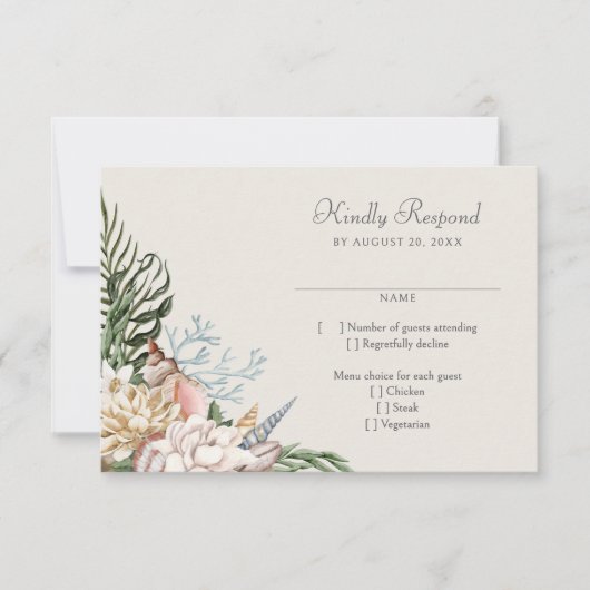 ビーチシーシェルフローラウェディングRSVP 出欠カード (正面)