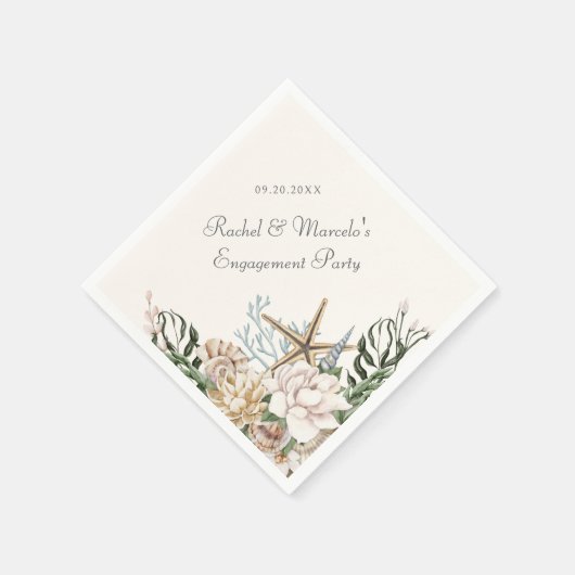 ビーチシーシェルフローラパームウェディングシャワーパーティー スタンダードカクテルナプキン (角)