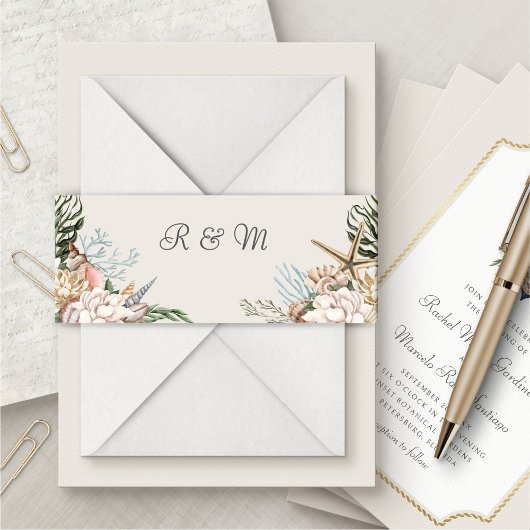 ビーチシーシェルフローラ結婚ズベリーバンド 招待状ベリーバンド