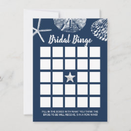 ビーチシーシェルブライダルシャワービンゴゲームネイビーブルー 招待状