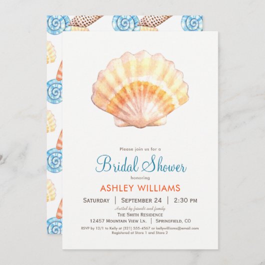 ビーチシーシェルブライダルシャワー招待 招待状 (正面/裏面)