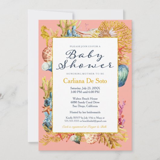 ビーチシーシェルベ航海のビーシャワー招待状 招待状 (正面)