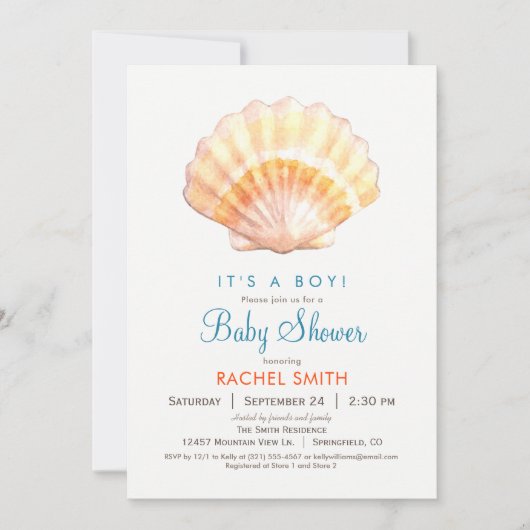 ビーチシーシェルボーイベビーシャワー招待状 招待状 (正面)