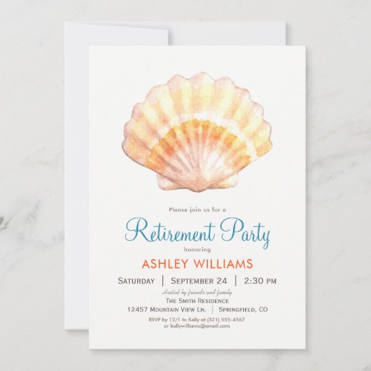 ビーチシーシェルリタイアメントパーティの招待状 招待状 (正面)