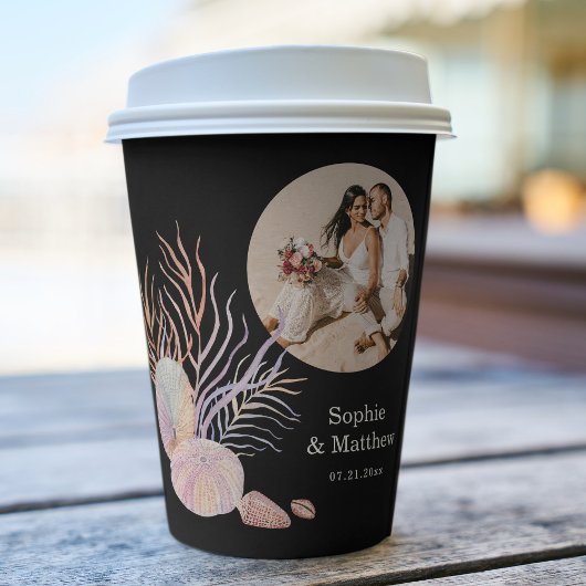 ビーチシーシェル水彩写真結婚の紙Cu 紙コップ