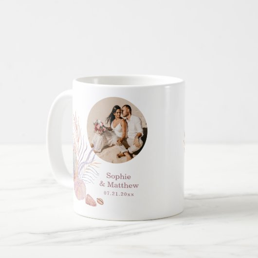 ビーチシーシェル水彩写真結婚の コーヒーマグカップ (正面左)