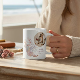 ビーチシーシェル水彩写真結婚の コーヒーマグカップ