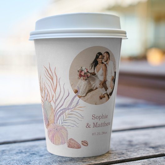 ビーチシーシェル水彩写真結婚の 紙コップ