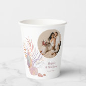 ビーチシーシェル水彩写真結婚の 紙コップ (正面)