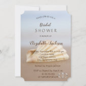 ビーチシーシェル、ハートブライダルシャワー 招待状 (正面)