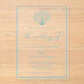 ビーチシーシエレガントェルシーガラスブルー結婚ズ アクリル招待状 (正面)