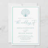 ビーチシーシエレガントェルシーガラスブルー結婚ズ 招待状 (正面)
