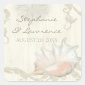 ビーチシーショアシェル結婚木製ブライダルシャワー スクエアシール (正面)