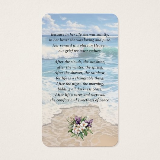 ビーチシーショアフローラ写真記念祈りの言葉カード (裏面)