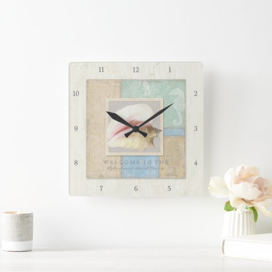 ビーチシーショア海ウェルカムゲスト木製ボード スクエア壁時計 (ホーム)