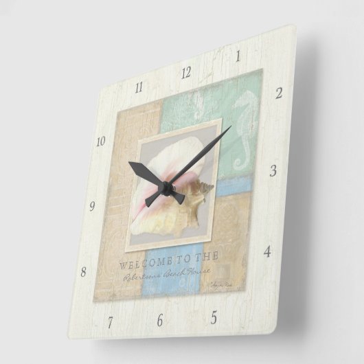 ビーチシーショア海ウェルカムゲスト木製ボード スクエア壁時計 (傾斜)