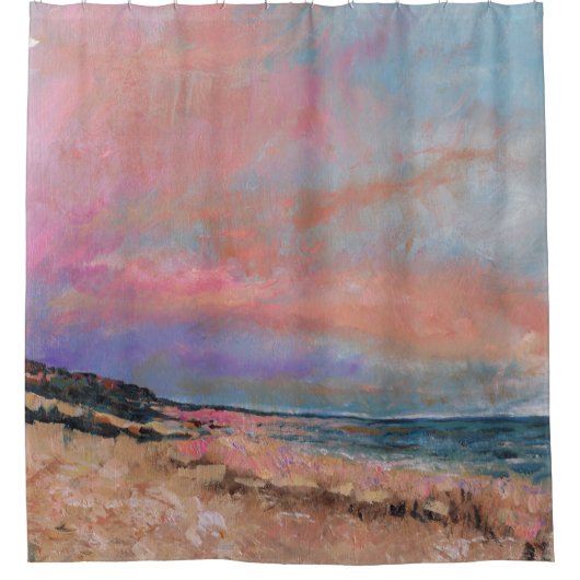 ビーチシースケープファインアート絵画ビーチ シャワーカーテン (正面)