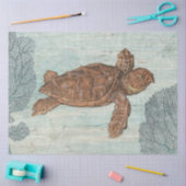 ビーチシータートルブルーコーラルクラックルウッドデクページ 薄葉紙 (クラフト)