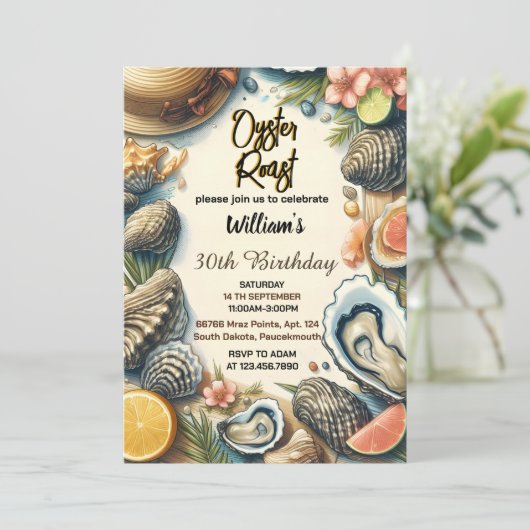 ビーチシーフードパールオイスターロースト30th誕生日 招待状 (スタンド正面)