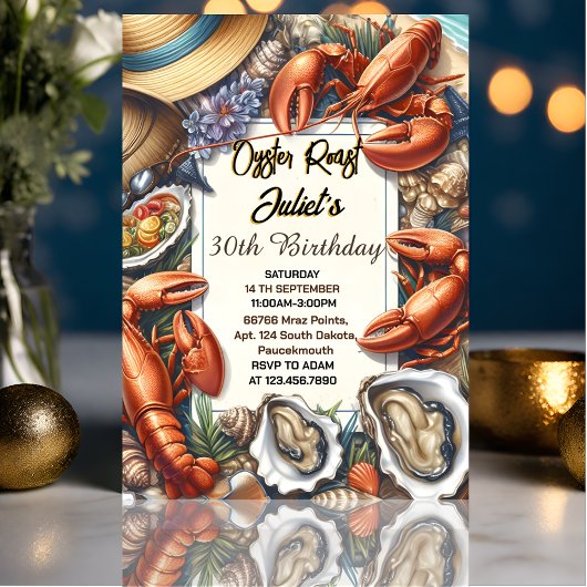 ビーチシーフードパールオイスターロースト30th誕生日 招待状