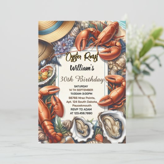 ビーチシーフードパールオイスターロースト30th誕生日 招待状 (スタンド正面)