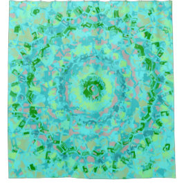 ビーチシーブルーとグリーン抽象芸術 シャワーカーテン