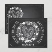 ビーチシーホースシーシェルチョークボード日付を保存 案内ポストカード (正面/裏面)