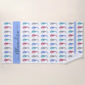 ビーチシーホーストロピカルピンクグレーブルーティール（緑がかった色） ビーチタオル (正面)