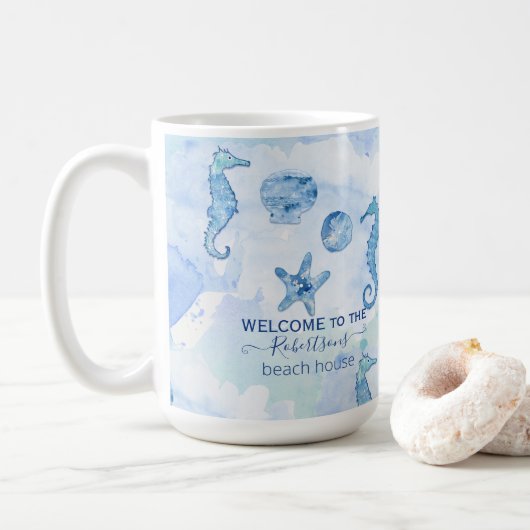 ビーチシーホースヒトデシーシェルズウェルカムファミリー コーヒーマグカップ (ドーナツ)