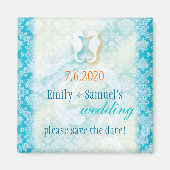 ビーチシーホース結婚式の日付を保存 マグネット (正面)